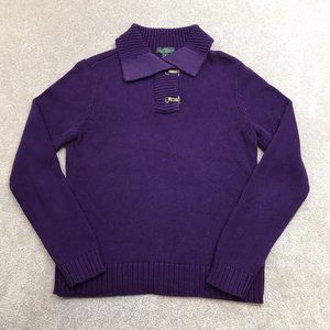 Lauren Ralph Lauren Women's Sweater Size Medium Purple Heavy Knit Cotton
